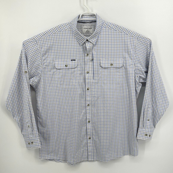 Poncho The Catfish Long Sleeve Shirt 2XL Outdoors Fishing Plaid Blue Gray Vent - Picture 1 of 12